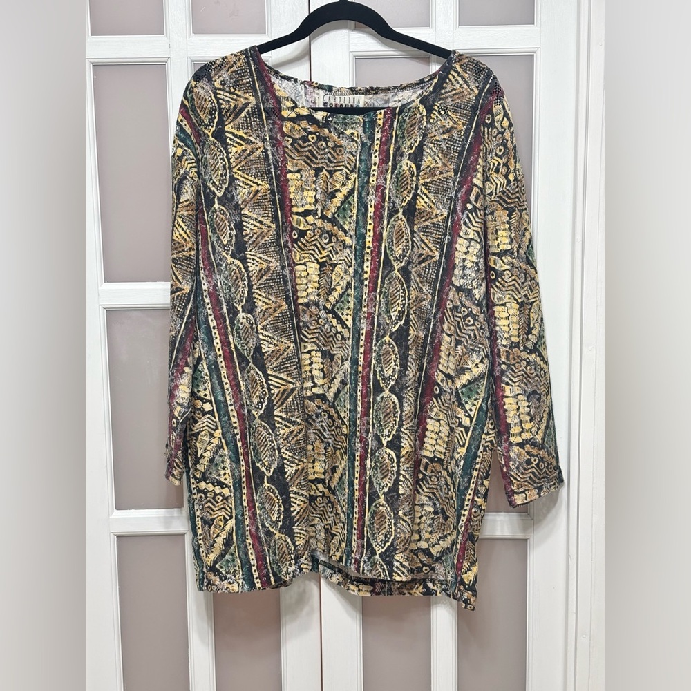 Vintage Carolina Colours Abstract Print Mesh Top Large Boho Y2K